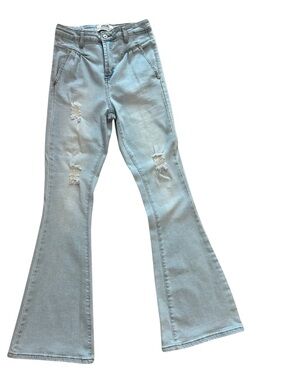 ANGEL Light Wash Flare Jeans Size 9 Distressed High Rise Stretch Y2K Boho